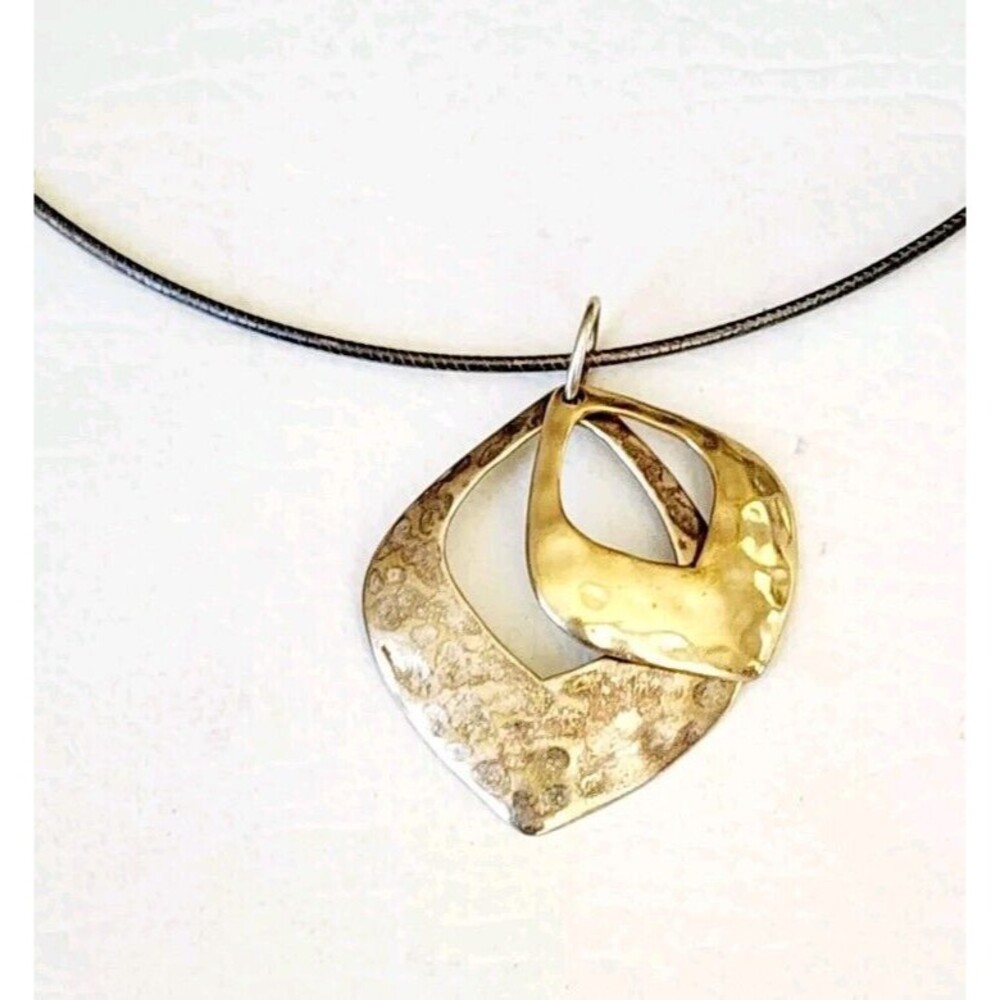 Grace+Heart Serling Hammered Drop 2 Tone Pendant G&H 1.75" 6.5g - Picture 3 of 9